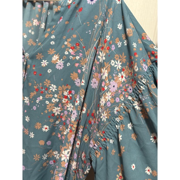 NYDJ Womens Plus Size 3X Teal Floral V-Neck 3/4 Sleeve Tunic Blouse‎ cottagecore - Picture 11 of 16